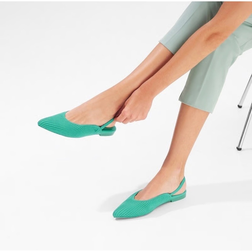 VIVAIA Knit Pointed Slingback Flats - Green‎ Balletcore Shoes size EU/39 US/8